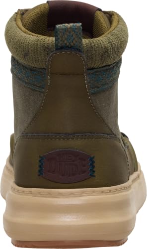 HEYDUDE Women's Remi Field Boots Dark Olive Waxed Canvas Water-Resistant Ankle Boots