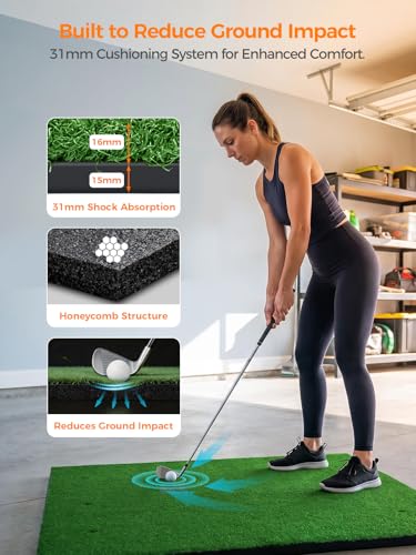 URUQ 5x4ft Heavy-Duty Golf Hitting Mat with EVA Base & 3 Tees – Indoor/Outdoor Practice Turf