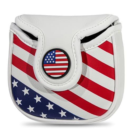 Golf Club Head Covers - Mallet Putter Cover with Magnetic Closure and USA Flag Design