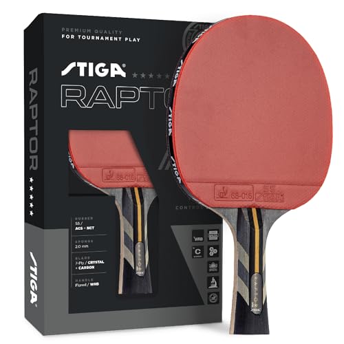 STIGA Pro Carbon Raptor Table Tennis Racket - Tournament-Grade, Carbon Tech, 7-Ply Blade, Flared Handle, 2mm Sponge, Black/Red