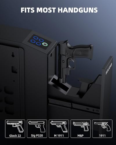 MOLICAR Biometric Gun Safe with Passcode - Quick Access Fingerprint Pistol Lock, Wall Mount Nightstand Storage, Discreet Security
