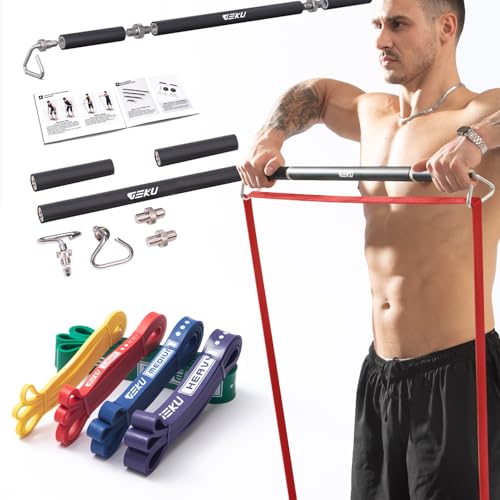 Adjustable Resistance Band Bar Set with 5 Resistance Bands - Heavy Duty Workout, Core & Strength Training