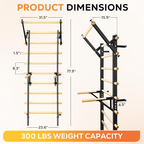 GymYard Wood Swedish Ladder Wall Mount for Home Fitness, Adjustable Pull Up & Dip Station, Solid Pine, Variation of THIS listing