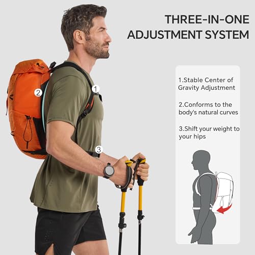 N NEVO RHINO 16L Hiking Backpack - Lightweight Daypack for Men Women - Orange