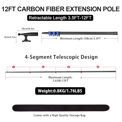 DOBEN 12 FT Carbon Fiber Telescoping Boat Hook for Docking Lightweight & Sturdy