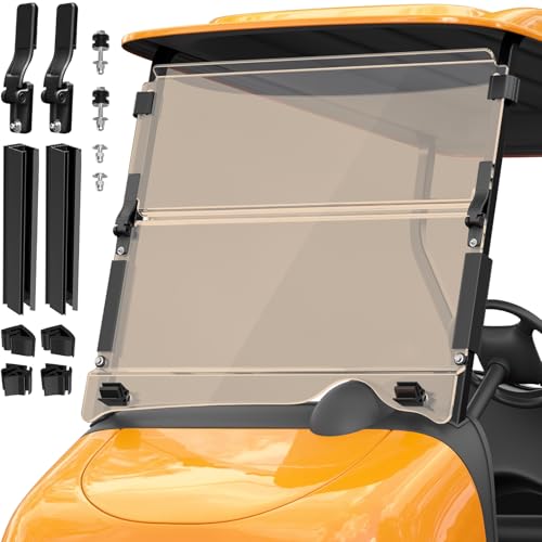 Tinted Foldable Golf Cart Windshield for EZGO RXV 2008-UP - Heavy Duty Hinges, UV & Impact Resistant, 5MM PC Material, 1-1/4" Struts Rail
