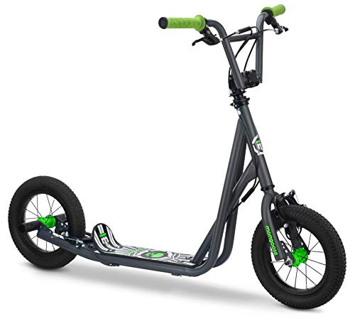 Mongoose Expo Kick Scooter Green/Grey for Kids & Teens, BMX-Style Handlebar & 12-Inch Air Tires