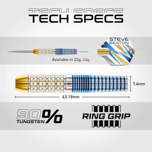 24g Steel Tip Darts Set - Steve Beaton Legacy Edition Tungsten, Flights & Shafts