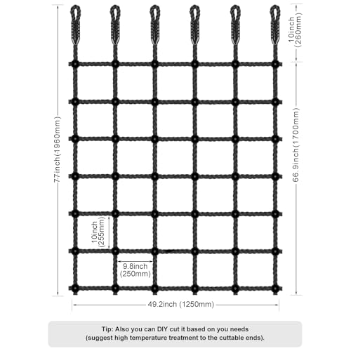 Black 49 x 77 Inch Heavy Duty Climbing Cargo Net for Outdoor Play Kids & Adults