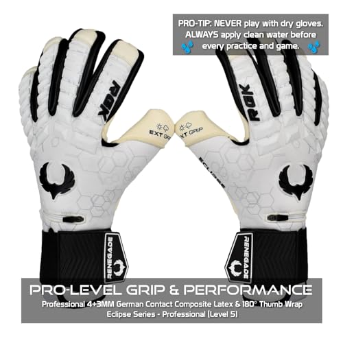 Renegade GK Eclipse Phantom Goalkeeper Gloves - Level 5, Adult & Youth, 9 Size, Fingersave, Max Grip & Comfort