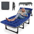 Blue Folding Camping Cot for Adults with Mattress - Heavy Duty Adjustable Bed