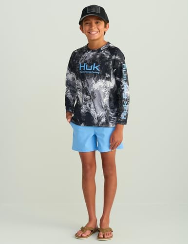 Kids Fishing Shirt Long Sleeve Pursuit Pattern Mossy Oak Stormwater Midnight Large