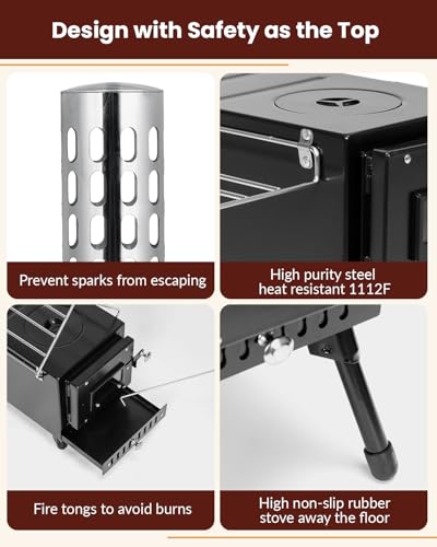 Portable Wood Stove for Camping with Temperature Control & Accessories