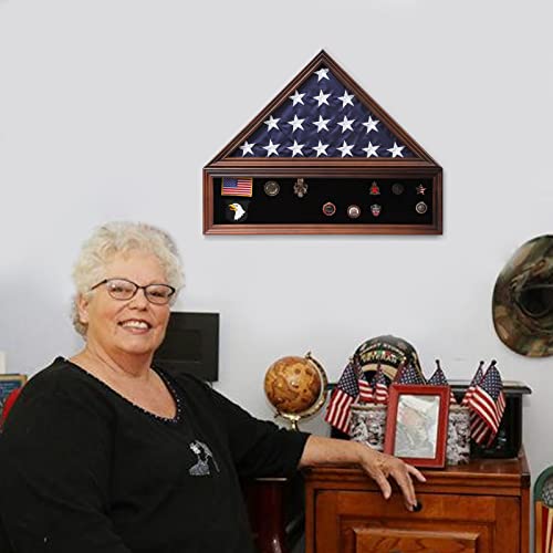 Veteran Flag Shadow Box 5x9.5 Solid Walnut Display Case - Medium Walnut Finish