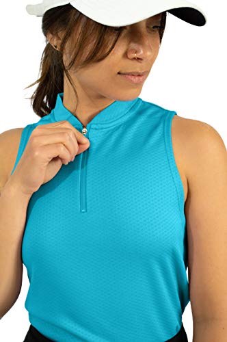 Women’s Sleeveless Golf Polo Shirt with Zipper - Large Algiers Blue, Quick Dry