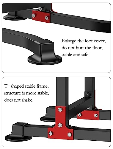 Power Tower Dip Station Pull-Up Bar - Adjustable Height & Non-Slip Feet - Black - 330lbs Capacity