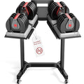 Heavy Duty Adjustable Dumbbell Rack with Tablet Holder and Wheels - Home Gym Organizer