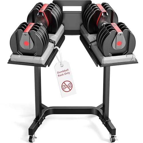 Heavy Duty Adjustable Dumbbell Rack with Tablet Holder and Wheels - Home Gym Organizer