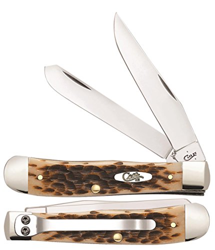 Case Amber Bone Trapper Pocket Knife 4.13-Inch with Clip & Locking Blades