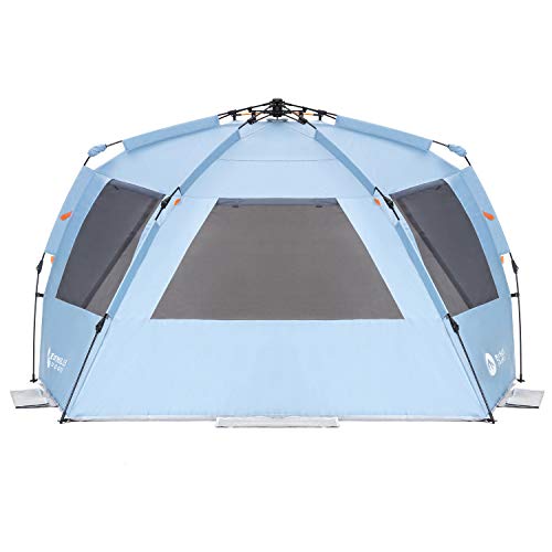 Instant Shader Enhanced Beach Tent - Sky Blue, 4-6 Person, UPF 50+ Sun Shelter with Extended Porch