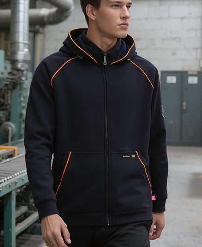 Medium Navy BOCOMAL FR Heavyweight Fleece Hooded Work Jacket with Zipper Front