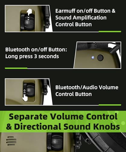Green Bluetooth Shooting Ear Protection Earmuffs with Noise Cancellation & Sound Amplification