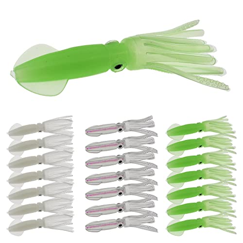 F-Glow Squid Lures 21pcs Soft Plastic Swimbaits for Freshwater & Saltwater Fishing