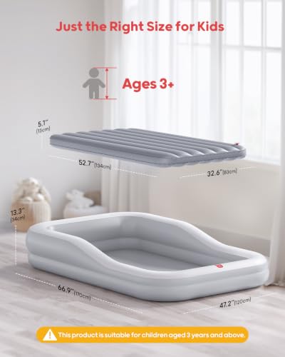 QPAU Inflatable Kids Air Mattress with Tent & Fast Electric Pump - Grey, Ages 3+