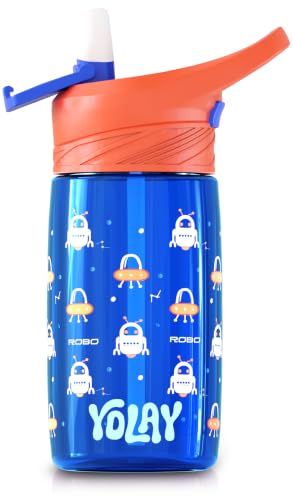 Kids Water Bottle with Straw 15 oz - Robo Design, Durable & Leak-Proof