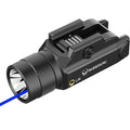 DARKFANG Tactical Flashlight & Blue Laser Light Combo - 1500 Lumen, Adjustable Rail, Rechargeable, Black - Blue