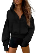 Women’s Black Medium Zip Up Hoodie Fleece Sweatshirt Casual Fall Jacket