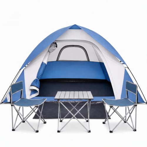 XL Blue 4-Person Waterproof Dome Camping Tent - Lightweight & Spacious