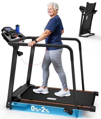 Redliro Senior Treadmill with Long Handrails - Black, Compact Home Walking Machine