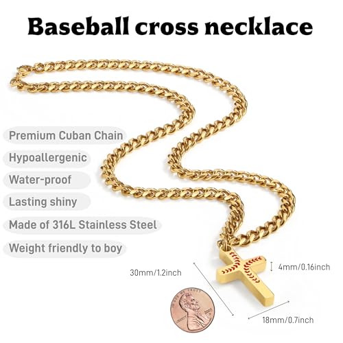 Gold 16-Inch Baseball Cross Necklace for Team Players & Fans - Kids Size