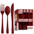 Burgundy Plastic Disposable Cutlery Set 150 Pcs - Forks Spoons Knives
