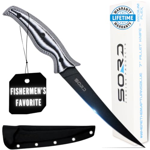 7 Inch Medium Flex Fillet Knife - Razor Sharp Carbon Steel Blade, Non-Slip Handle, Includes Kydex Sheath