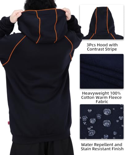Medium Navy BOCOMAL FR Heavyweight Fleece Hooded Work Jacket with Zipper Front