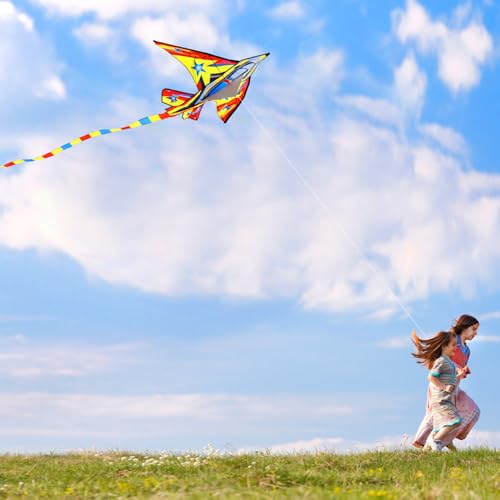 Yellow Fighter Plane Kite for Kids & Adults - Easy to Fly with Reel & 200ft String