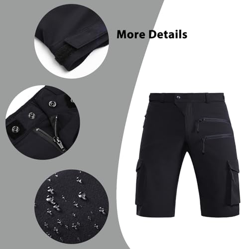 Hiauspor Men's Mountain Bike Shorts - Stretch Cargo Shorts Black Large