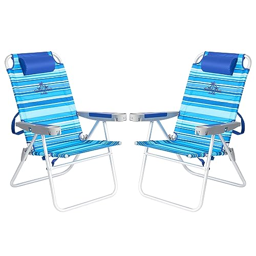 Sunnyfeel Tall Folding Beach Chair for Adults Light Blue - High Back, Reclining, Portable Outdoor Seating