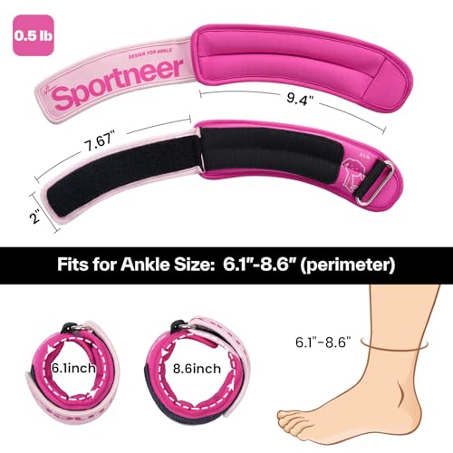 Pink Ankle Weights 0.5 lb Pair - Ergonomic Fitness Leg & Wrist Weights