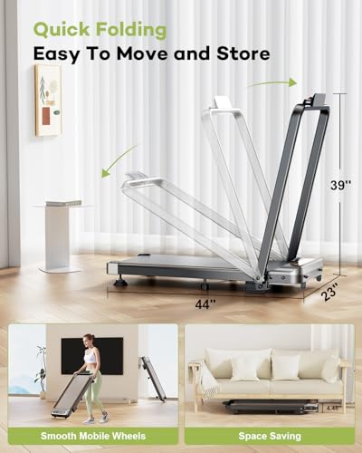 Foldable Walking Pad Treadmill with 12% Incline, 3.5HP Low Noise, Handle Bar, Silver
