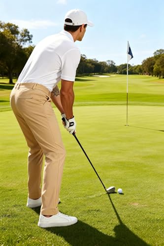 Men's Lightweight Golf Pants - 34W x 36L, Light Khaki, Quick Dry Stretch Trousers