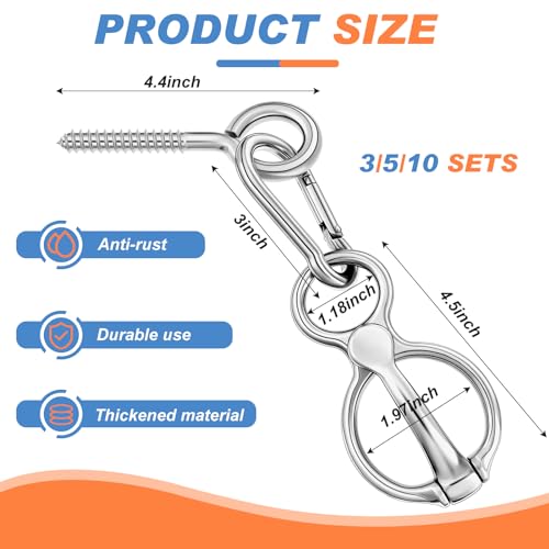 Horse Tie Ring Set with Snap and Eye Bolt - Stainless Steel Equestrian Equipment