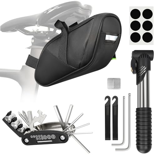 Bike Repair Kit with Seat Bag, Pump, Multitool & Patches - Waterproof