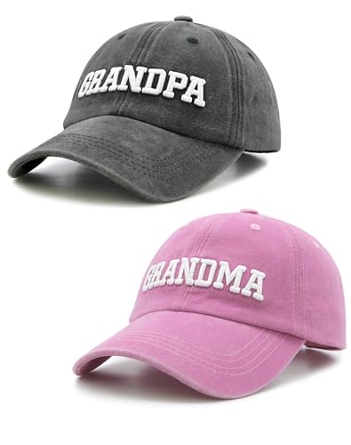 Couple Matching Baseball Cap for Grandpa Grandma Uncle Auntie - Adjustable Embroidered Hat (Black & Pink)