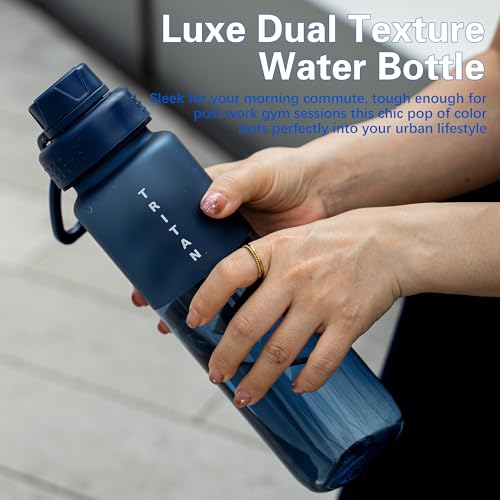 OLDLEY 32oz Navy Blue Matte Water Bottle with Handle, Leakproof Tritan Sport Bottle