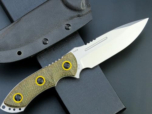 Eafengrow EF139 Fixed Blade Knife with 154CM Steel Blade, Micarta Handle, Army Green, Full Tang, Survival & Camping Tool