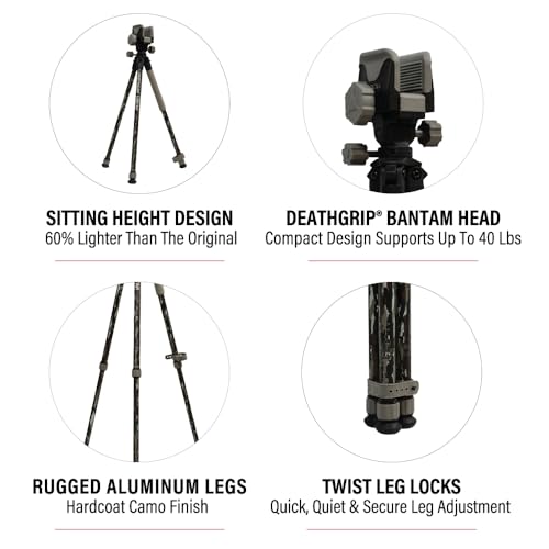 Realtree Original Hunting Tripod with Gun Clamp, 20-42 Inch Adjustable, Lightweight & Secure