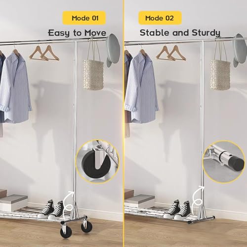 Heavy Duty Rolling Garment Rack with Wheels - Silver, 550LBS Capacity